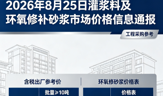 温州2026年8月25日灌浆料及环氧修补砂浆市场价格信息通报